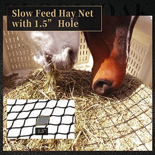 Bloomoak Large Round Bale Hay Net for Horses, 5 * 5 Feet Knotless Design Slow Feed Hay Net Feeder for Livestocks, with 1.5" Hole/2.5" Hole (1.5" Hole for Slow Feed)