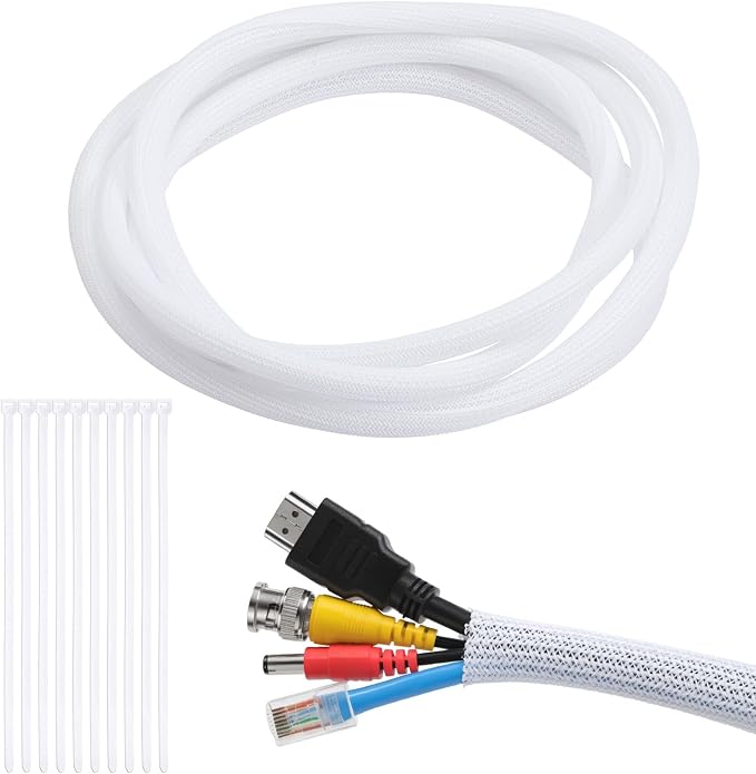 Yecaye 30ft - 1/2 inch Cord Protectors from Pets no Chew, White | Split Cable Management Sleeves, Wire Loom Tubing for TV USB Cord Protector, Cord Covers for Pets Bite-Resistant