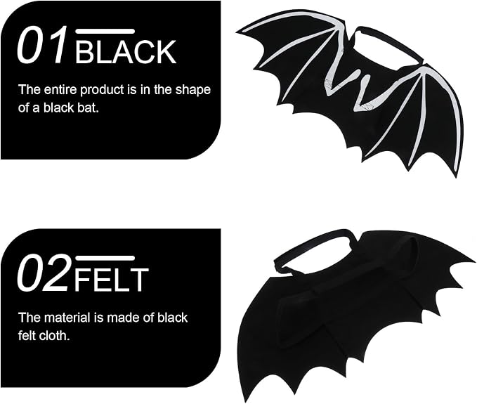 TEHAUX 1pc Cat Bat Wings Halloween Pet Costume Luminous Wings for Cats and Dogs Soft Felt Adjustable Strap for and Parties