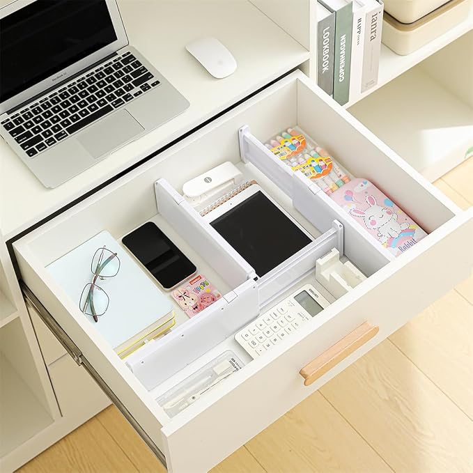 NUOOO Drawer Dividers Dresser Drawer Organizer 3 Pack Adjustable Kitchen Drawers Divider Plastic Separators for Clothes Desk Office Storage