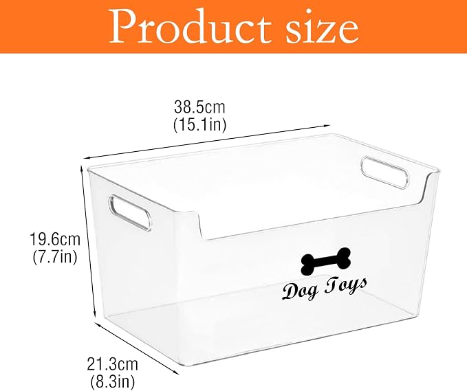 Morezi Dog Toy bin Basket Storage in Plastic Front Shallow Designed Dog Toy Organizer Great for Collecting pet chew Toys leashes Clothing in Living Room Area playroom Closet Shelf Gift Basket