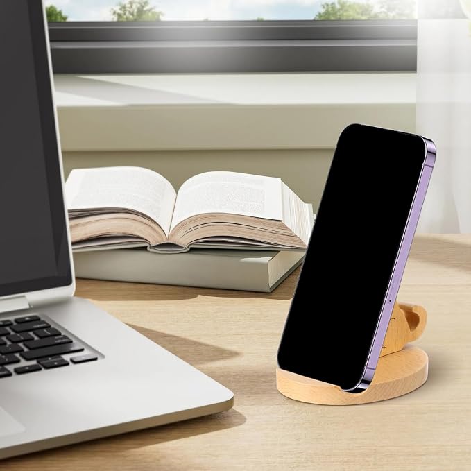 Didiseaon Wooden Dog Cell Phone Holder Cute Puppy Shape Smartphone Stand Tablet Dock Hands Free Mount Office Desk House Decor Accessory Chocolate Beech Wood Funny Creature Desktop Display 3.81 Inches