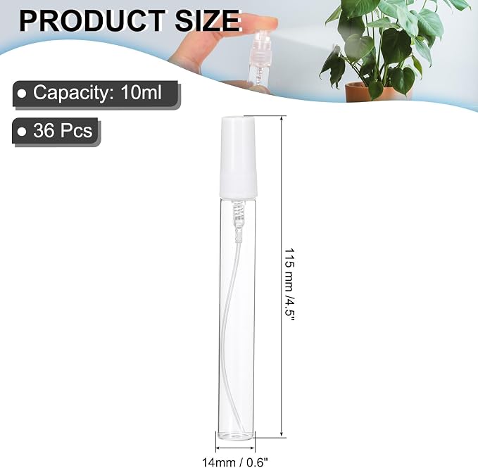 PATIKIL 10ml Glass Mini Perfume Sample Bottles, 36 Pcs Fine Mist Refillable Empty Mini Spray Bottle Fragrance Sample Bottles Sprayer for Perfume Travel Liquid Essential Oil, White