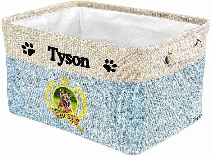 Custom Name Collapsible Dog Toy Storage Basket Bin World's Best Dog German Shepherd Foldable Pet Toy Box Closet Shelf Baskets Organizer for Bedroom Home Dog Cat with Handles Blue