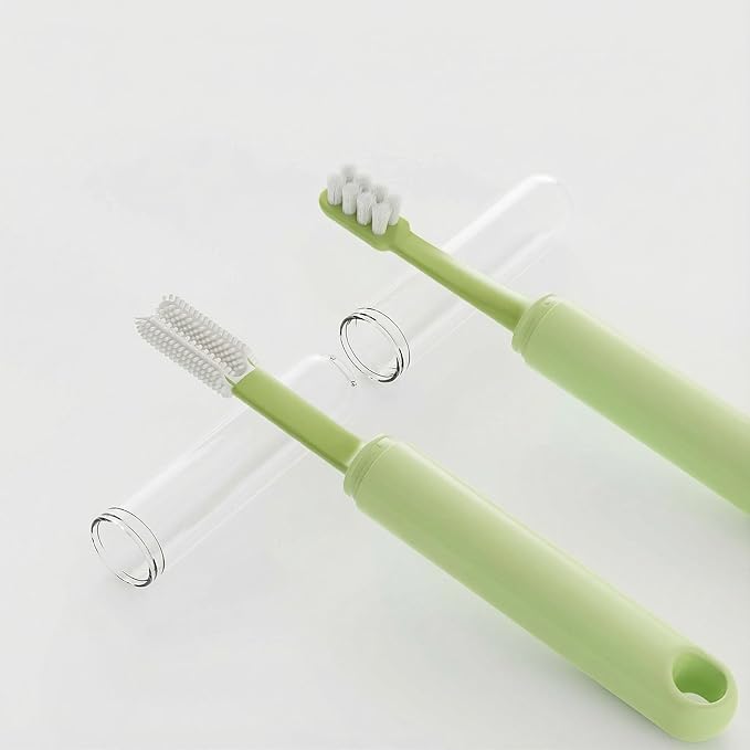 Dual-Head Pet Toothbrush for Small Dogs, Cats, Rabbits & Hamsters - Soft-Bristled Animal Oral Care Toothbrush (Green)