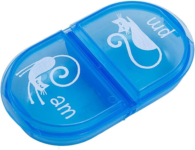 Ezy Dose Pets Daily AM/PM Pill Case for Cats, Blue, BPA Free | Medicine Planner, Vitamin Organizer Box for Cats, Easy to Use, 2 Times a Day, Transparent Lids, Convenient for Treats