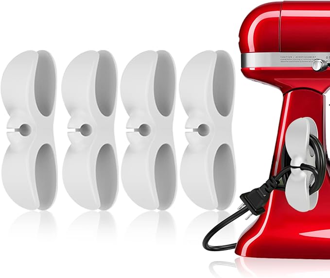4PCS Cord Organizer For Appliances,UMUST Kitchen Appliance Cord Winder Holder, Cable Wrapper Stick Firmly for Coffee Maker Pressure Cooker Etc (White)