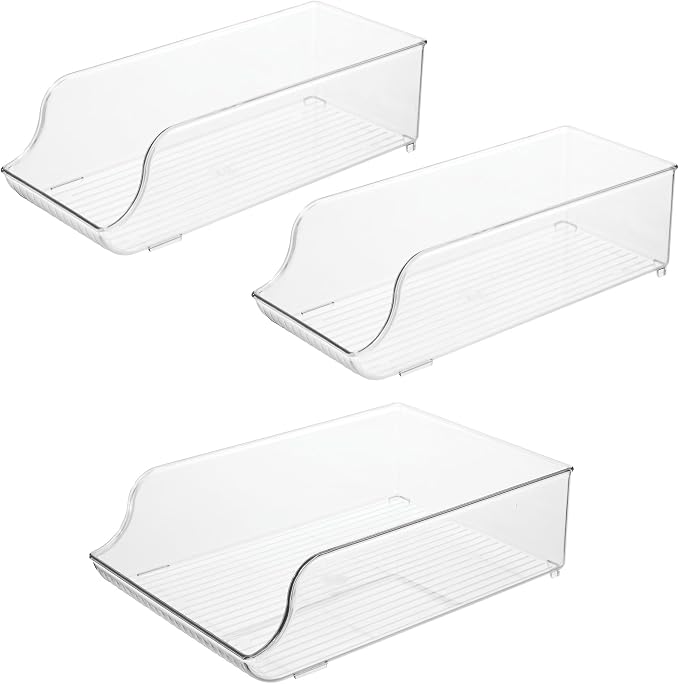 iDesign Water Bottle Organizer and Soda Can Dispenser for Refrigerator or Pantry - Set of 3 - Clear