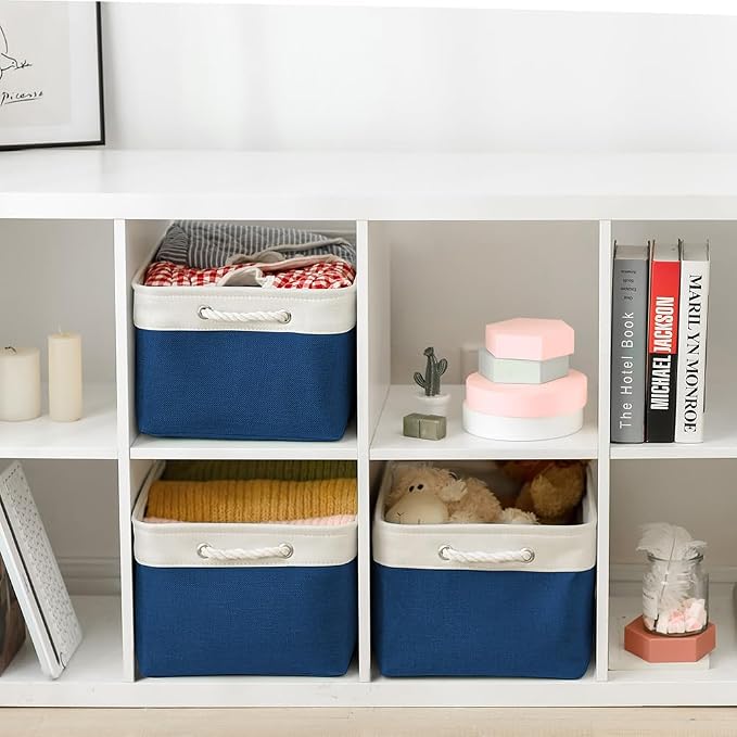 Organization and Storage Basket for Organizing - X Large 3 Pack 17.7L×13.8W×9.8H in Collapsible Storage Bin for Shelves, Basket for Gifts Empty Toys Organizer Gift (White & Jean Blus)