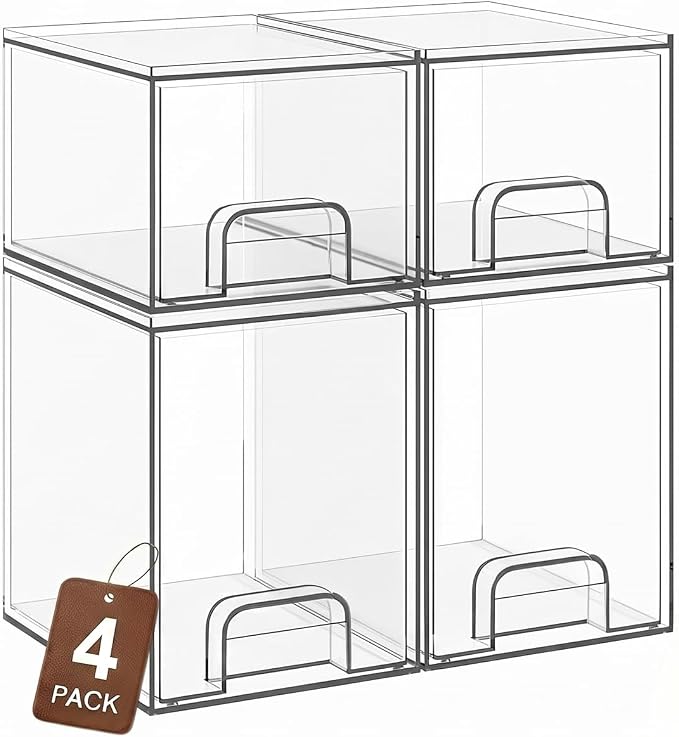 Clear Stackable Storage Drawers, Baby Bottle Organizer, Easily-Access Makeup Organizer, Durable Containers for Bathroom Countertop, Pantry and Medicine Cabinet Organizer