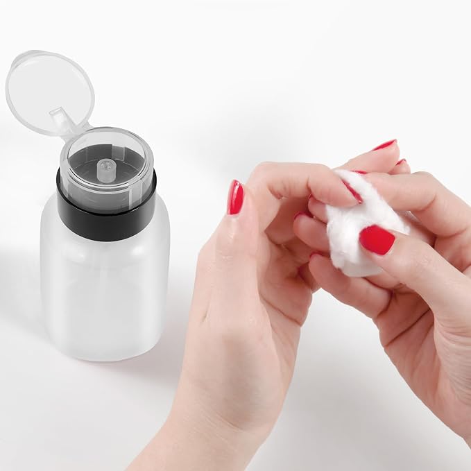 Nail Polish Remover Pump Dispenser, 2 Pack Acetone Safe ABS Bottle with Lockable Flip Cap - 200ml (6.8oz) Empty Push Down Container for Alcohol, Toner & Makeup Remover