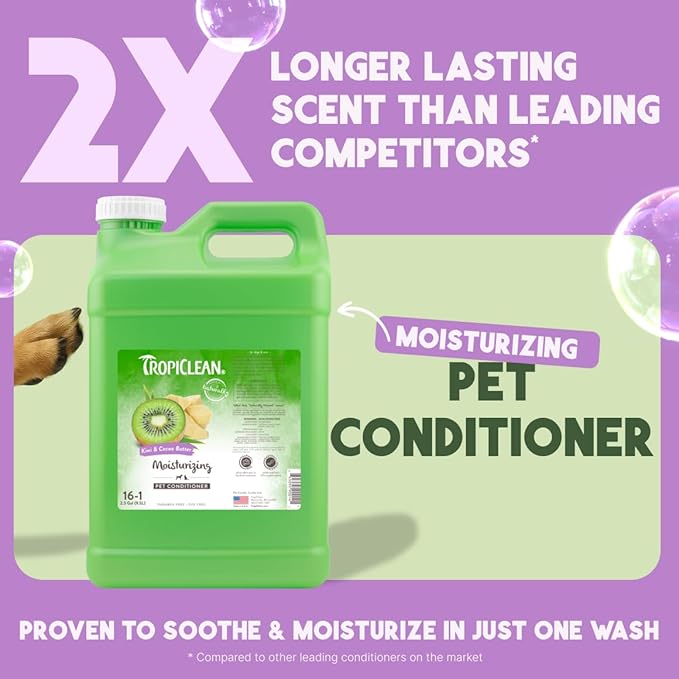 TropiClean Dog Conditioner, Professional Detangling & Moisturizing Conditioner, Puppy Safe, Made in the USA, Kiwi & Cocoa Butter Scent, 2.5 Gallon
