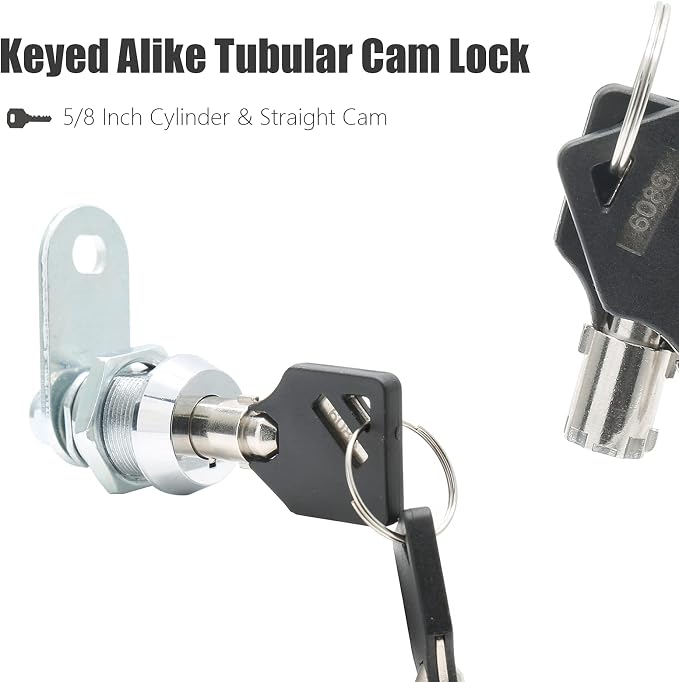 Tubular Cam Lock 5/8 Inch Straight Cam Chrome Cabinet Latch | High Security Keyway, Zinc Alloy, 3/4 Inch Thread, 2 Alike Keys Included, for RV Doors, Cabinets, Drawers, Tool Boxes