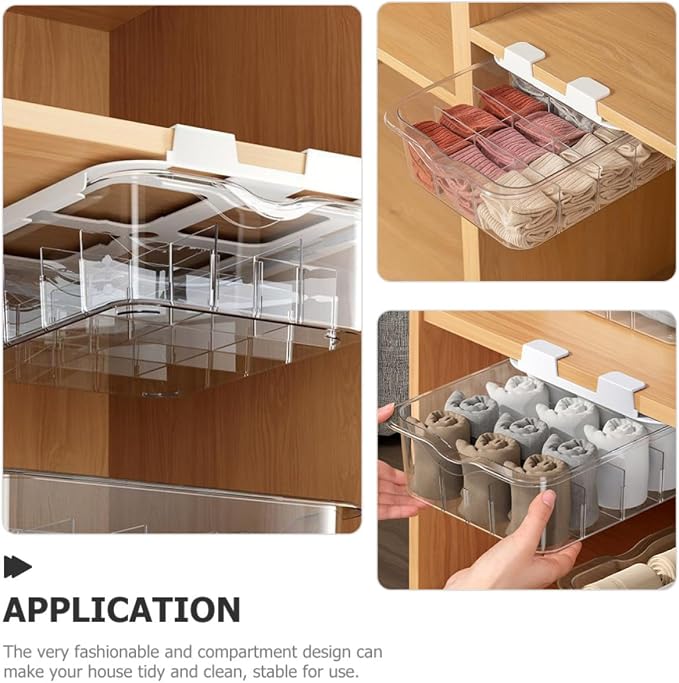 SHINEOFI Hanging Underwear Organizer Drawer with Multi-grid Compartment Design and Lid, Pet Material Storage Box for Hosiery and Briefs, for Closet and Home Storage, Stable and Practical