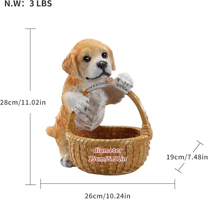 Cute Golden Retriever Candy Bowl, Resin Dog Figurine Key Bowl for Entryway Table, Desktop Storage Basket Organizer for Desk, Unique Dog Lover Gift