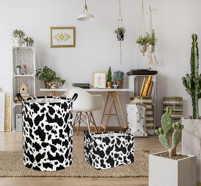 Rectangle Cow Basket Cow Print Storage Bins Cute Canvas Organizer Bin for Bedroom Decor Books, Clothes Shelves Gift Basket(Cow print)