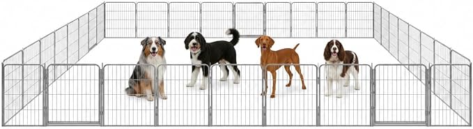 Dog Play Pen for Outdoor Use - 32'', 40 Panels for Small and Medium Size Dogs - Portable Playpen Pet Fence for RV, Camping, and Yard - Heavy Duty Kennel w/Grey Rust Resistant Coating