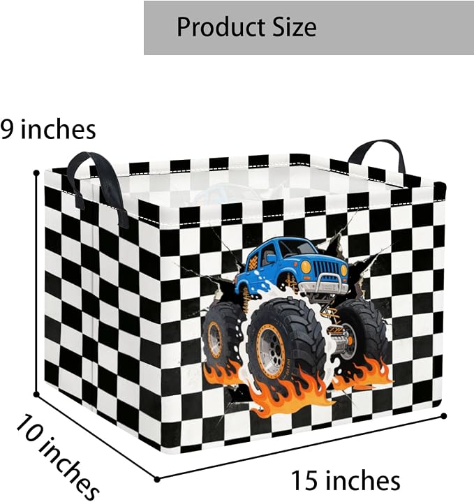Rectangular Baby Kids Storage Basket for Home Kitchen Girls Cute Toy Storage Bin Organizer Shelf Book Room Decor(Checkered Truck)
