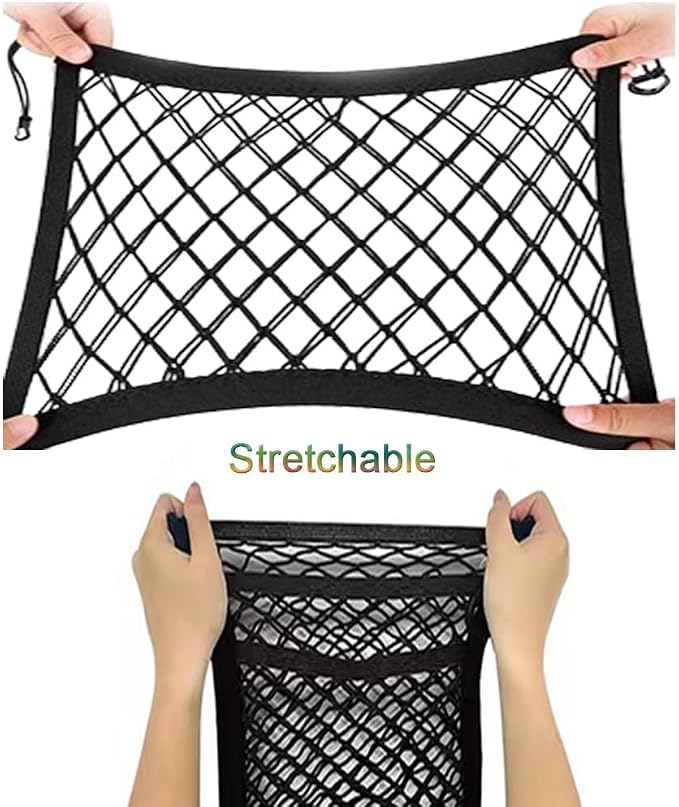 3-Layer Car Mesh Organizer, Dog and Kid Pet Barrier, Seat Back Net Bag Holder, Storage Organizer, Cargo Tissue Handbag Purse Holder, Driver Storage Netting Pouch