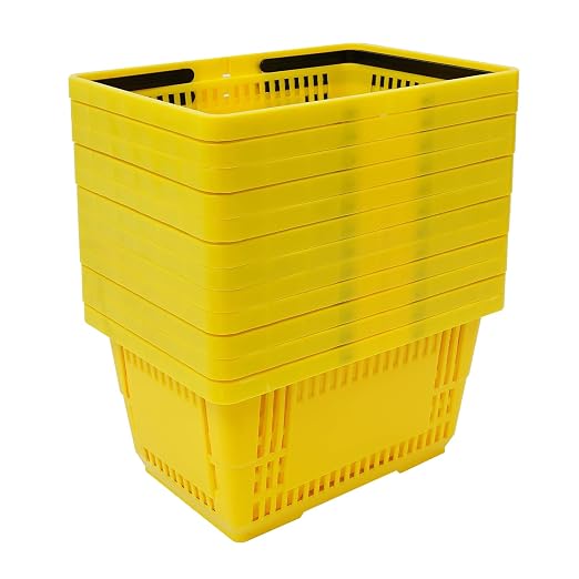 12PCS Shopping Baskets with Handles, 17x12x9inch Plastic Storage Bins Grocery Baskets, Portable Shop Basket Used for Supermarket, Retail, Bookstore (Yellow)