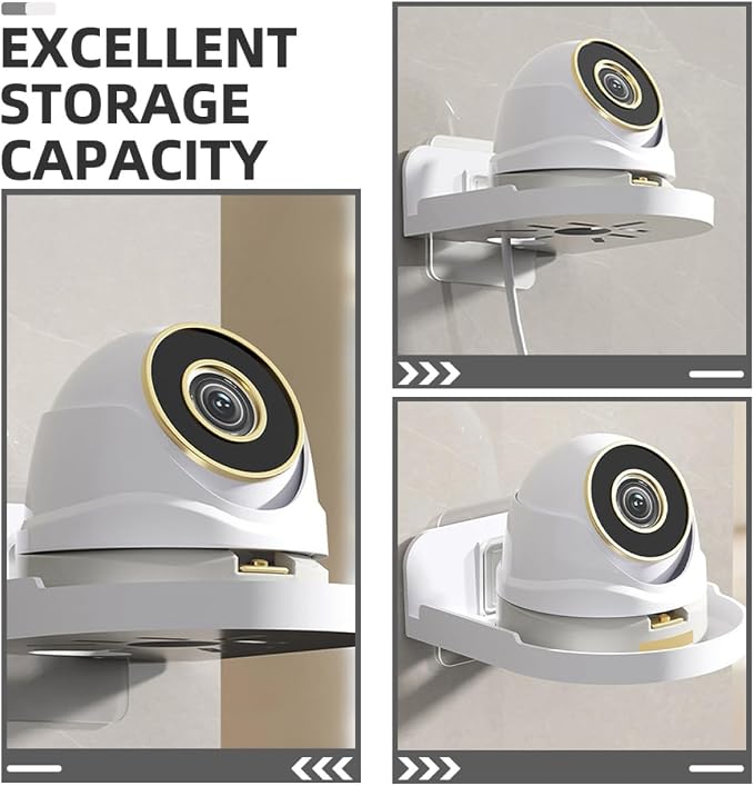 2pcs Wall Mount Security Camera Shelf Monitor Holder Small Floating Storage Rack White for Bathroom Kitchen Organization