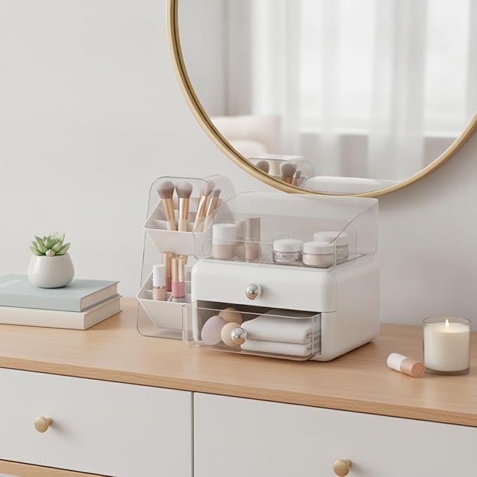 Desktop Storage Organizer with Compartments, PET Plastic Caddy for Office Supplies and Vanity Accessories, Open-Top Unit (1 PC)