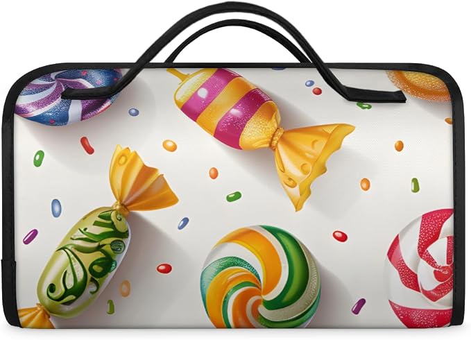 Candy Makeup Bag for Women Hanging Roll-Up Travel Organizer Toiletry Kit with 4 Removable Compartments, Colorful Candy