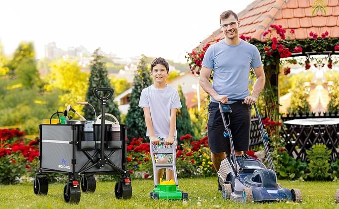 ROSONG Collapsible Wagon Cart with Wheels, Grey with Cover, 120L | Foldable, Folding Utility, Heavy Duty, For Grocery Sports Garden Shopping Camping