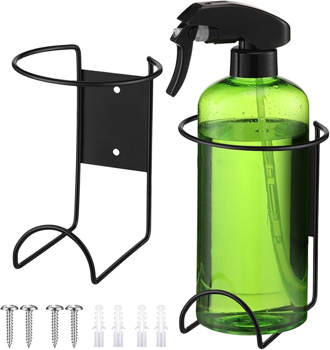 CroBlissful 2 Pcs Spray Bottle Holders Wall Mount Heavy Duty Rack, Black | Metal Rack for Garage Laundry Workshop, Includes Mounting Hardware, Space Saving Storage Organizer, Holds Bottles Securely