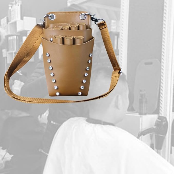Scissors Pouch Hairdressing Scissors Bag Salon Hairstylist Tool Organizer PU Leather Waist Belt Shear Case Suitable for barbers pet groomers, Brown