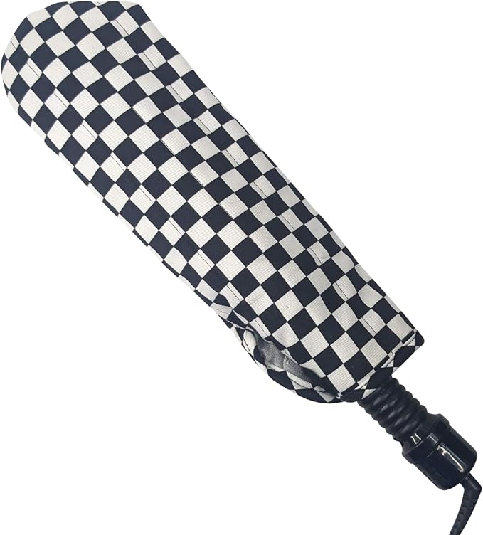 Case/Cover [Heat Resistant] for Curling Irons, Flat Irons or Straighteners, and Styling Irons, Silicone Coated Lining and Quilted Cotton Pouch for Travel, Gym, or Home [Bl Wt Checker]