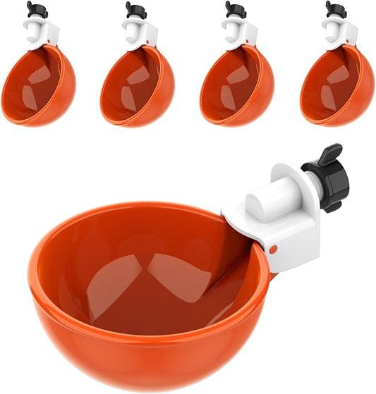 Lil'Clucker Large Automatic Chicken Waterer Cups | Chicken Water Feeder Suitable for Chicks, Duck, Goose, Turkey and Bunny | Poultry Water Feeder Kit (Orange, 5-Pack)