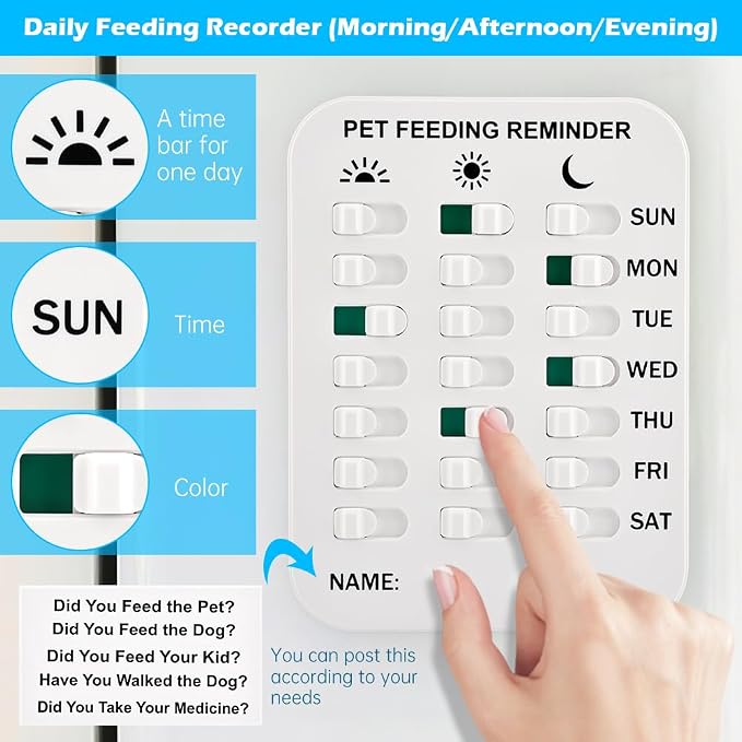 Dog Feeding Reminder, Magnetic Reminder Sticker, AM/Noon/PM Daily Indication Chart Feed Your Pets, Fridge Magnets and Double Sided Tape, Helps You to Track Pet Feeding & Medication