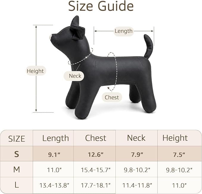 Dog Mannequin PU Pet Clothing Display Stand Cute Dog Hangers for Clothes Store Leather Pet Sewing Mannequin Durable Puppy Standing Model (Black, Small)