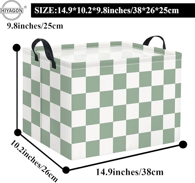 Rectangular Kids Basket Baby Girl Basket Fabric Storage Bin Organizer Box Room Decor(Green Checkered)