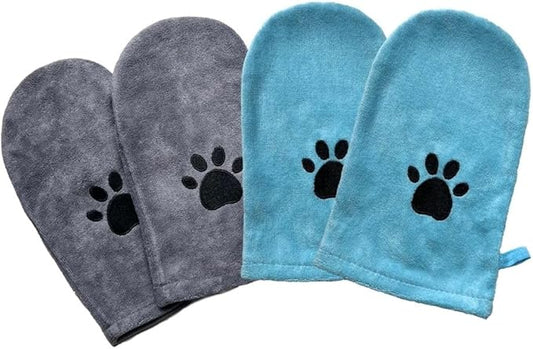 Penny & Niko Microfiber Pet Towel Mitts - Paw Cleaning and Drying Mitts/Gloves for Dogs and Cats (Sky Blue/Gray, Standard - 4 Pack)