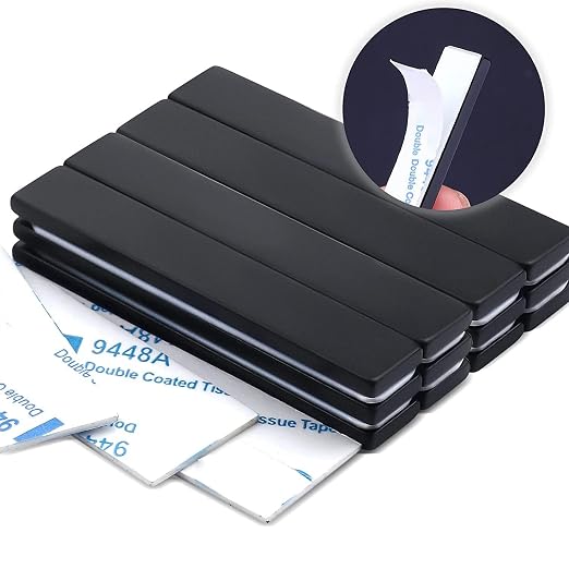 25 Pack Neodymium Bar Magnets with Adhesive Backing 60x10x3mm Black | Fridge Magnetic Strips Refrigerator Blocks Crafts Extra Super Sticky Bar for Science Experiments Classroom Craft Office