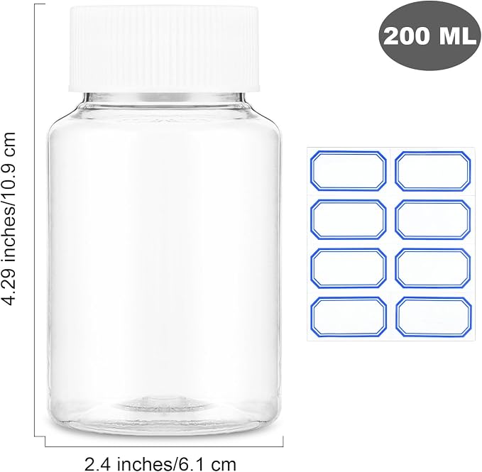 WLLHYF 4Pcs Clear Pill Bottle, 200ml Empty Clear Plastic Pill Bottles Medicine Bottle Empty Reagent Bottles Chemical Containers with Caps for Liquid Solid Powder (200ml)