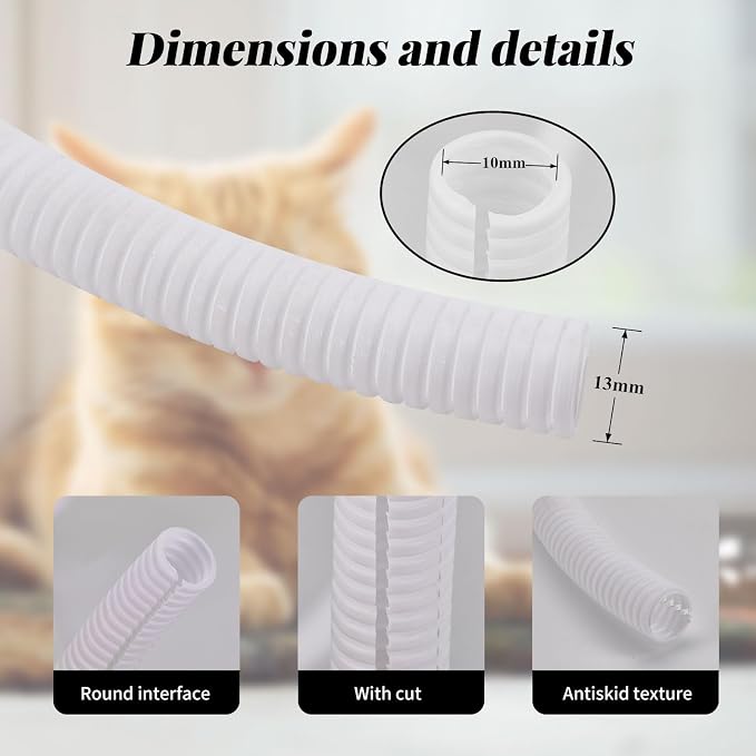 30ft Dog Cat Cord Protector Electric Wires Covers Wire Loom Tubing Protect Wires from Rabbits, Cats and Other Pets White