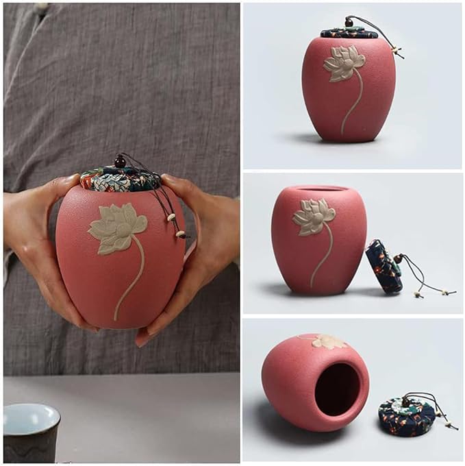 Ceramic Tea Canister,Tea Caddy with Airtight Lid,Tea Storage Jars,Portable Food Storage Containers Sealed Tea Tins Can for Loose Tea/Nuts/Sugar/Seed/Coffee,Red