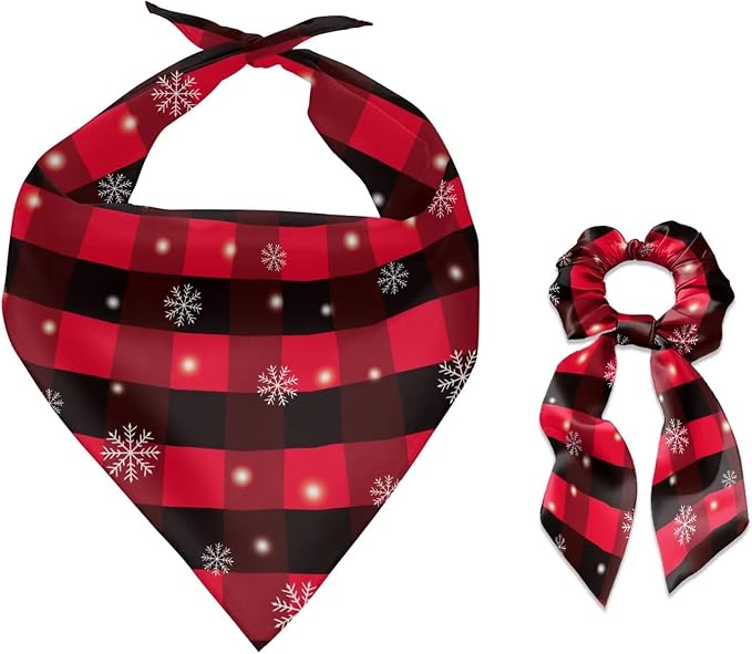 COEQINE Plaid Dog Bandana with Rip Tie Hair Ties for Women Cute Dogs Bandanas Small Pet Christmas Costume for Holiday Food Cosplay Clothes Party Costumes