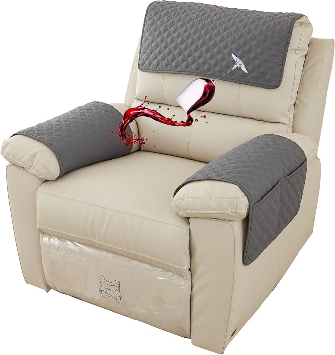Water-Resistant Sofa Armrest and Headrest Covers, 2 Pockets | Quilted polyester helps shield recliners, loveseats and sofas from daily wear; silicone backing and fasteners improve grip