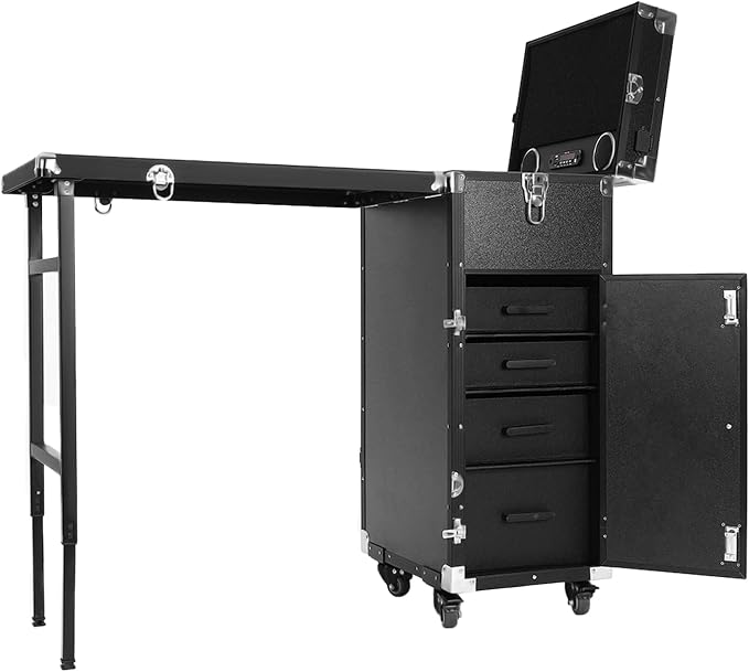 Makeup Case, Rolling Manicure Table Foldable Nail Desk Travel Cosmetic Trolley Multifunctional Cosmetic Tool Box Rolling Makeup Cases w/4 Removable Drawers for Hair Pet Groomer Stylist