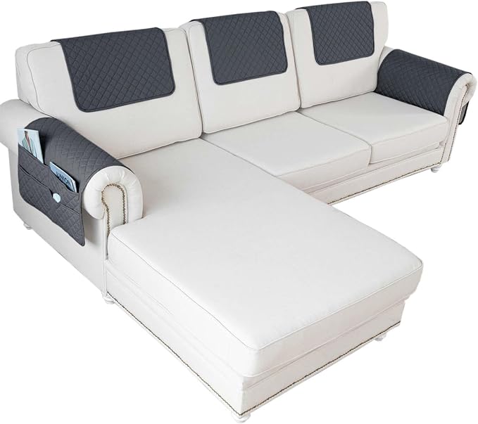 Large Polyester Armrest and Headrest Covers with 2 Pockets | Soft, smooth polyester resists daily wear nonslip silicone backing helps shield recliners and sofas from pet scratches