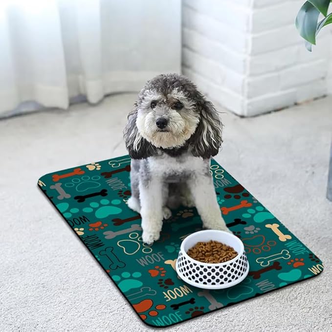 Dog Food Mats for Floors Waterproof, Pet Water Bowl Mats Pet Feeding Absorbent Placemats Green 24 * 32 inch