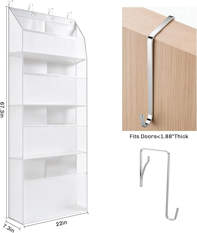 Heavy-Duty Plush Toy Storage Rack, 4-Tier Transparent Extra-Large Door-Mounted Storage Rack with Deep Pockets, a Great Helper for Baby Storage, Children's Plush Toy Storage Bag, White