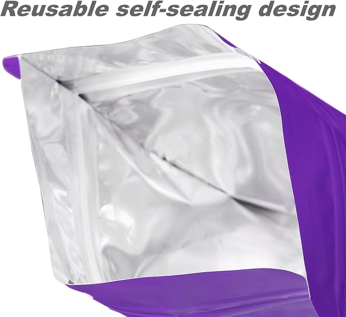 60 Pack Stand up Matte Metallic Storage Bags with Clear Front Window Heat-Sealable Resealable Solid Color Pouches for Food Storage Containers Organizer(Purple,5.9 * 8.6 inch,Pack of 60)