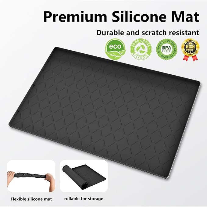 Mateeylife Under Sink Mat Kitchen Waterproof, Silicone Sink Tray 22"X31" | Under Sink Organizer Cabinet Shelf Protective Liner, Multi-use Silicone Mat for Boot Tray & Litter Mat, Classic Black