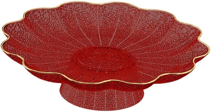 Footed Fruit Bowl Snack Stand Large Tableware Modern Versatile Serving Tray Fruit Holder for Bread Snacks Kitchen Celebration, red