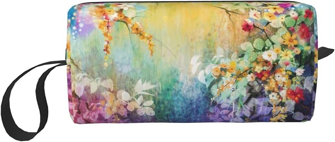 Watercolor Rainbow Flower Makeup Bag for Women | Durable 600D Oxford Fabric, Impact-Resistant & Compact, Travel Cosmetic & Makeup Organizer for Gym & Daily Use